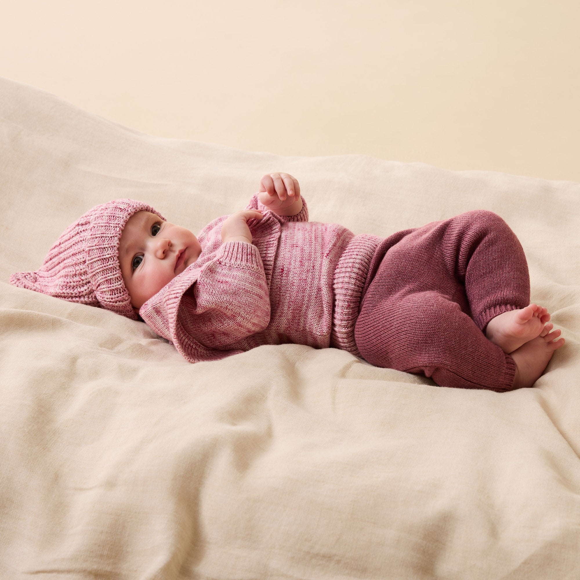 Rhubarb and Cream Organic Knitted Ruffle Jumper