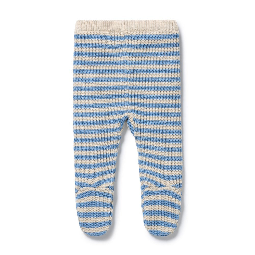 Frosted Blue Organic Knitted Stripe Legging with Feet