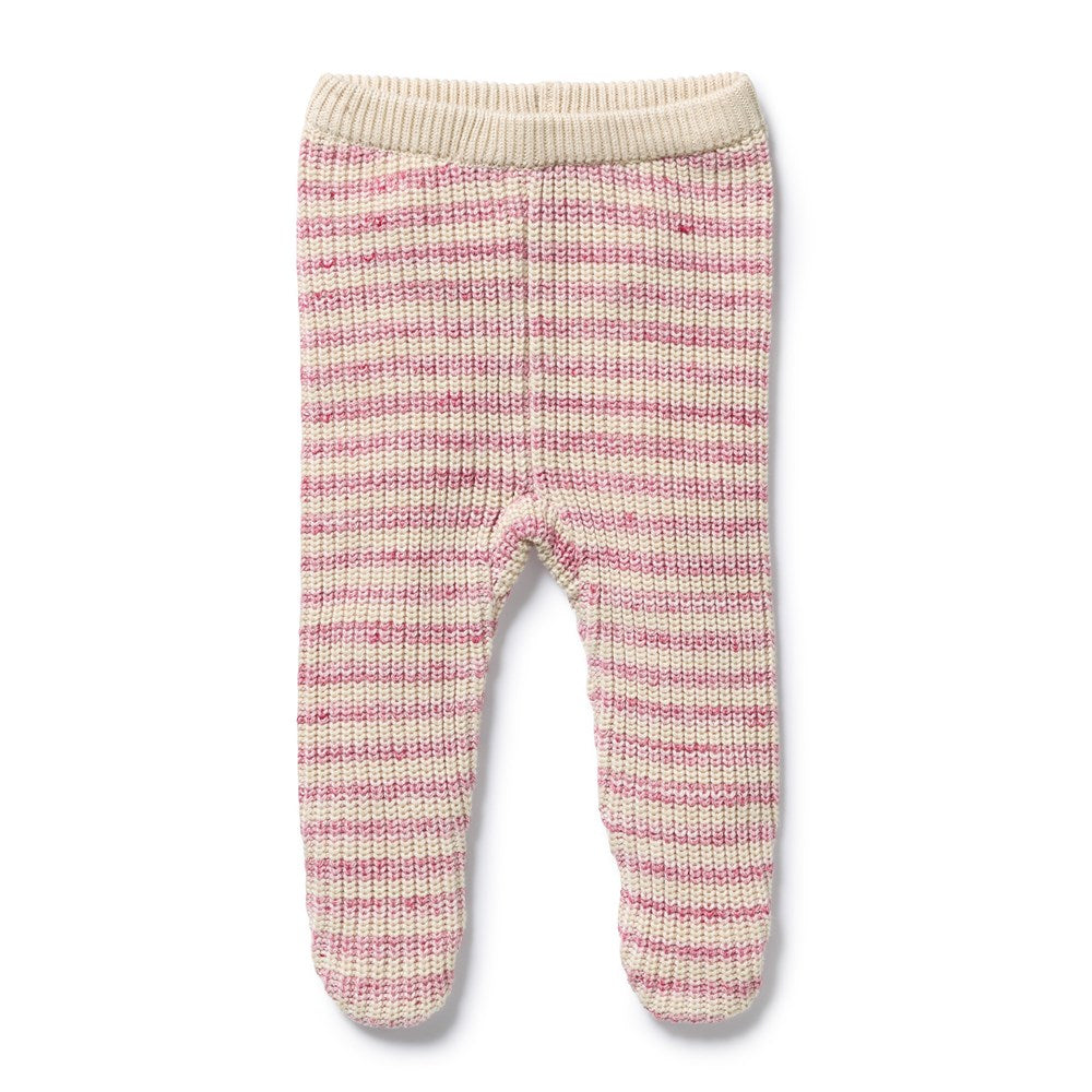 Rhubarb and Cream Organic Knitted Stripe Legging with Feet