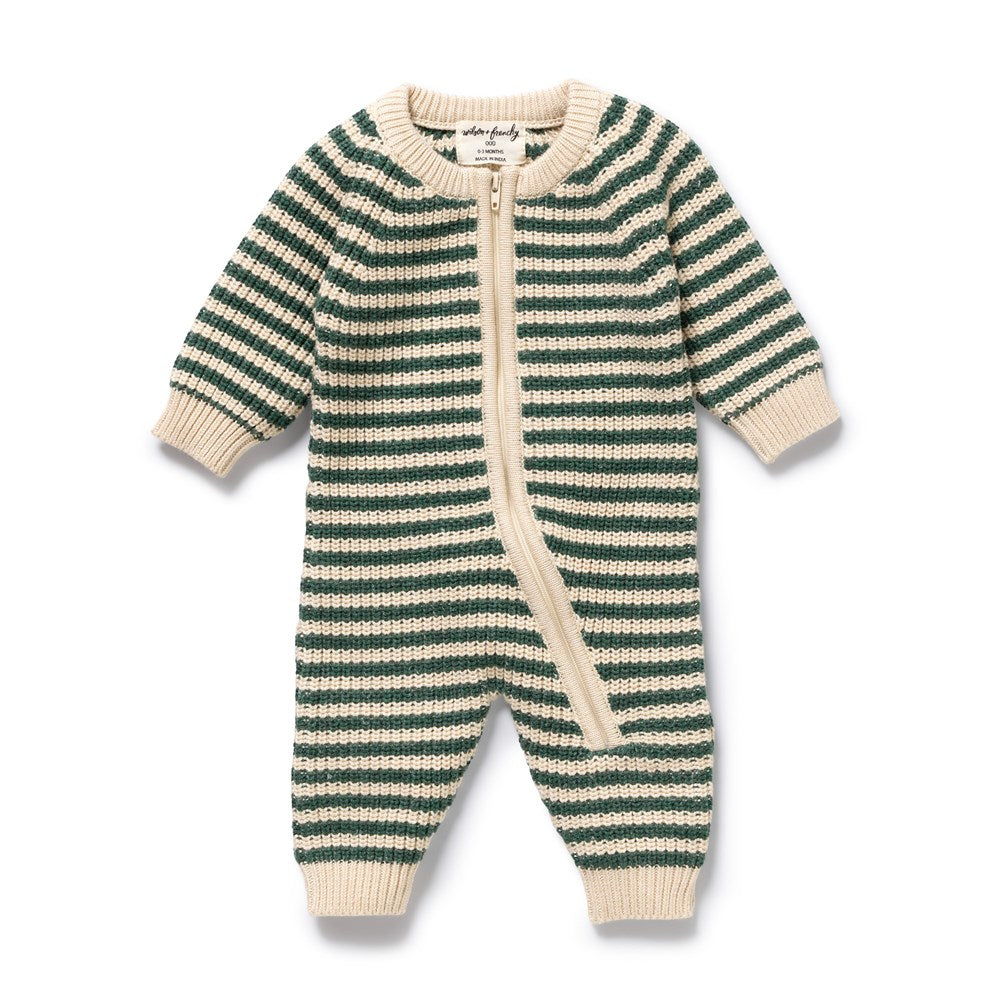 Clover Organic Knitted Stripe Growsuit