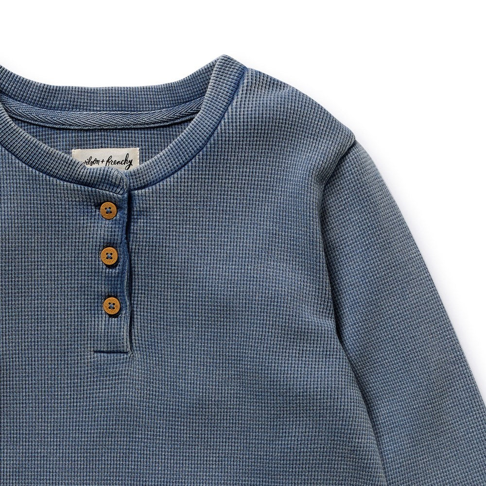 Twilight Blue Organic Waffle Henley Pyjamas