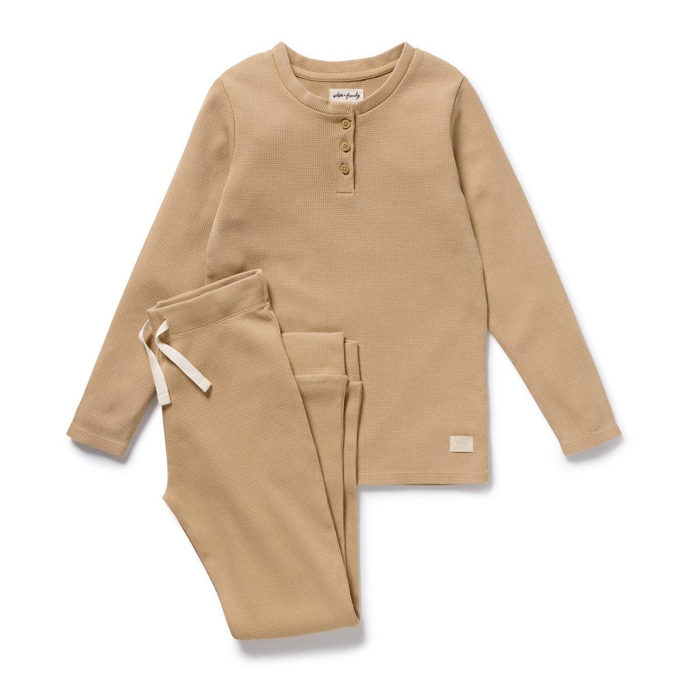 Honey Fawn Organic Waffle Henley Pyjamas