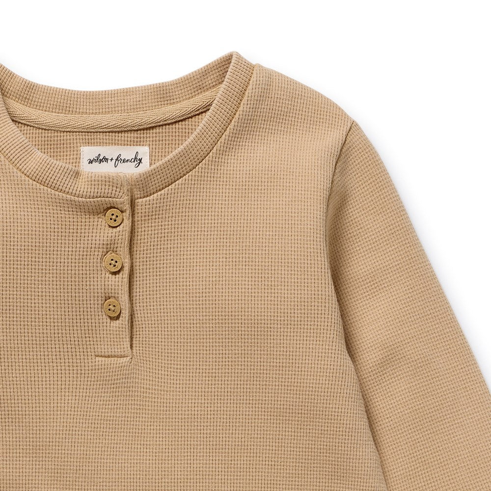 Honey Fawn Organic Waffle Henley Pyjamas