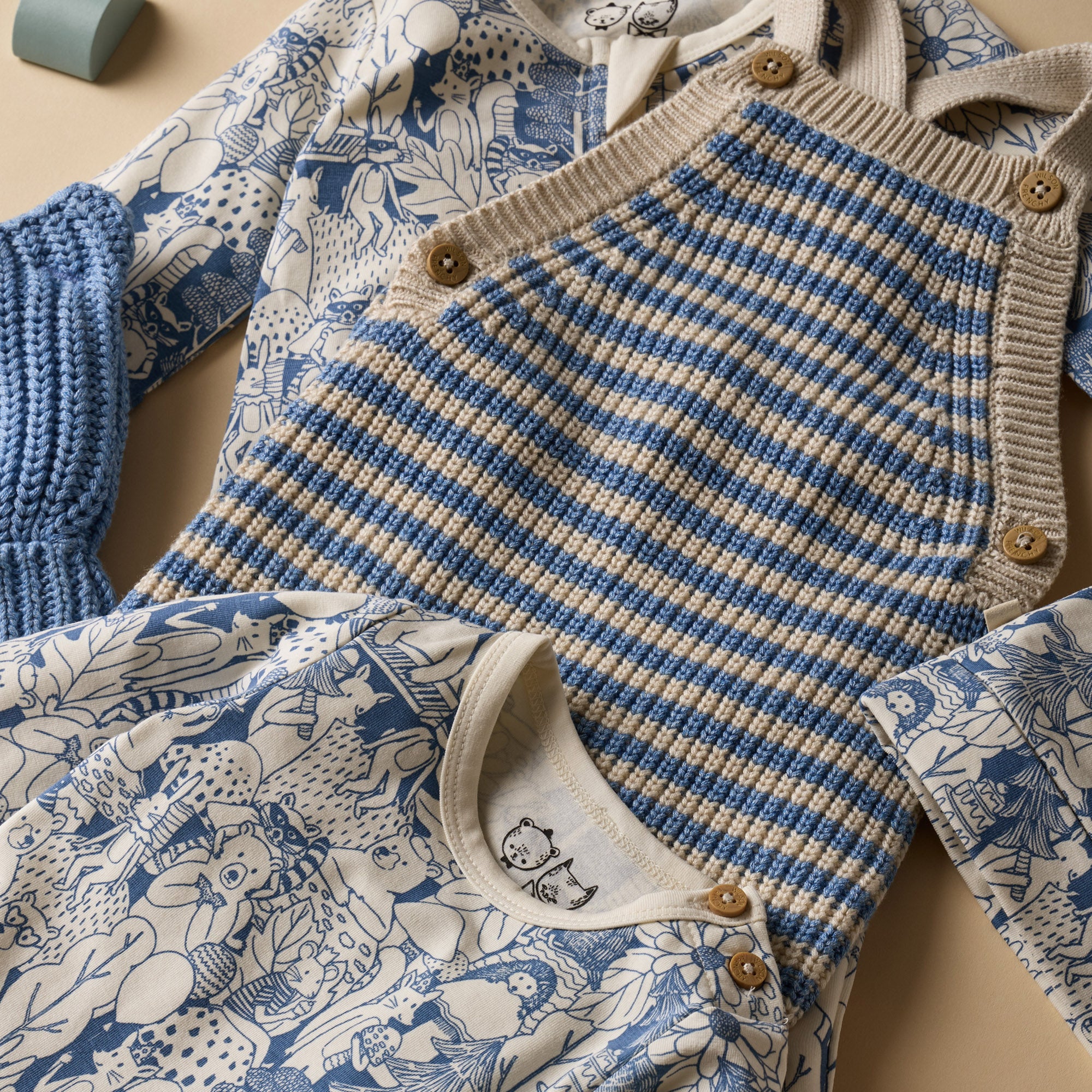 Frosted Blue Organic Knitted Stripe Overall