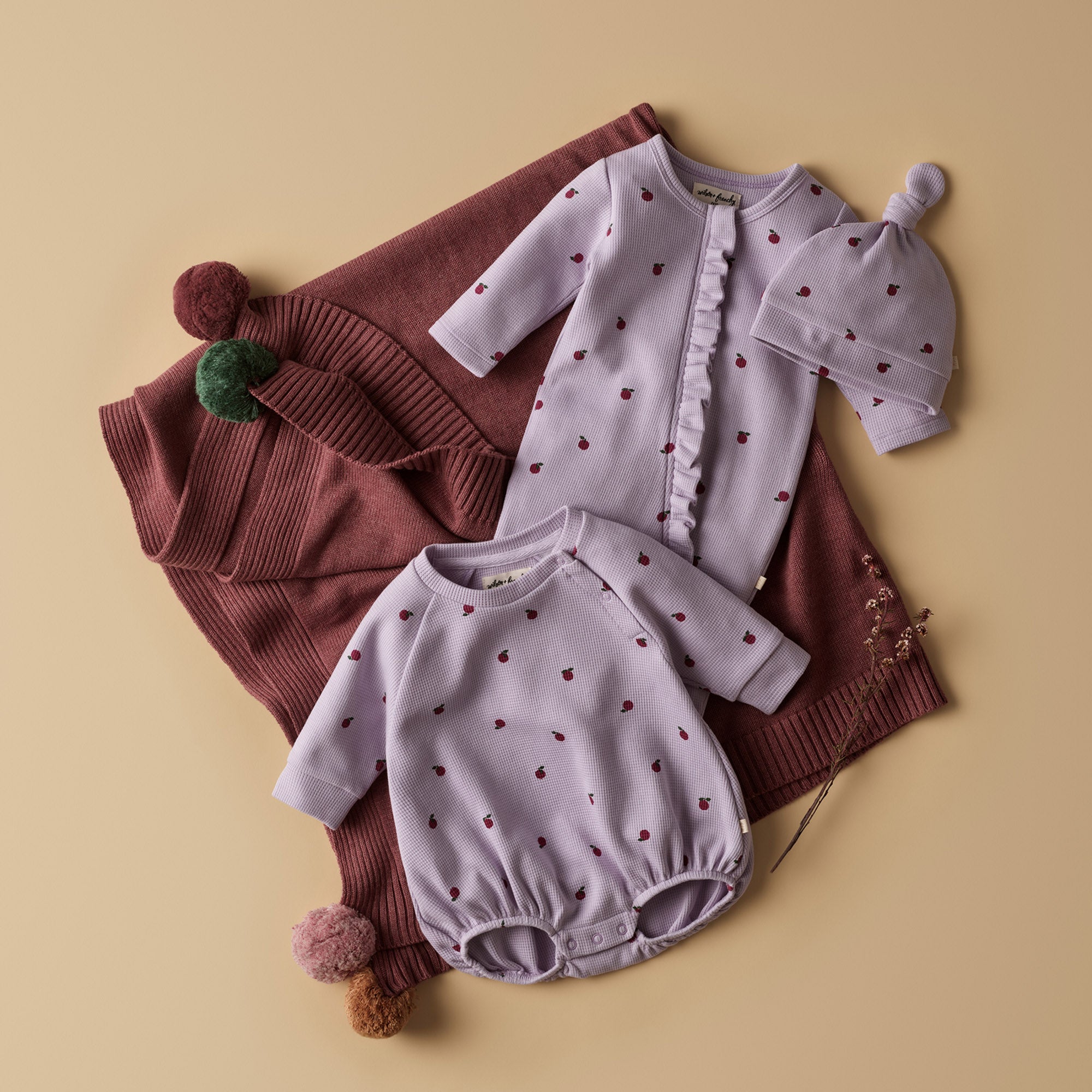 Berry Plums Organic Waffle Ruffle Zipsuit
