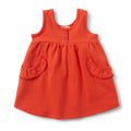 HOT CORAL RUFFLE POCKET DRESS