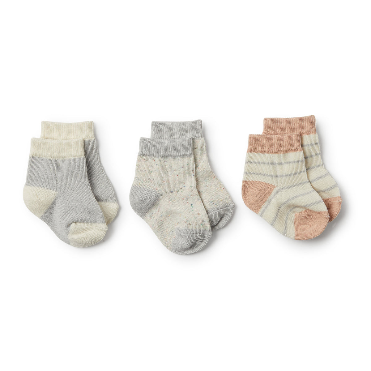 Glacier Grey, Blush, Fleck 3 Pack Baby Socks - Wilson and Frenchy