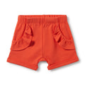 HOT CORAL RUFFLE POCKET SHORTS