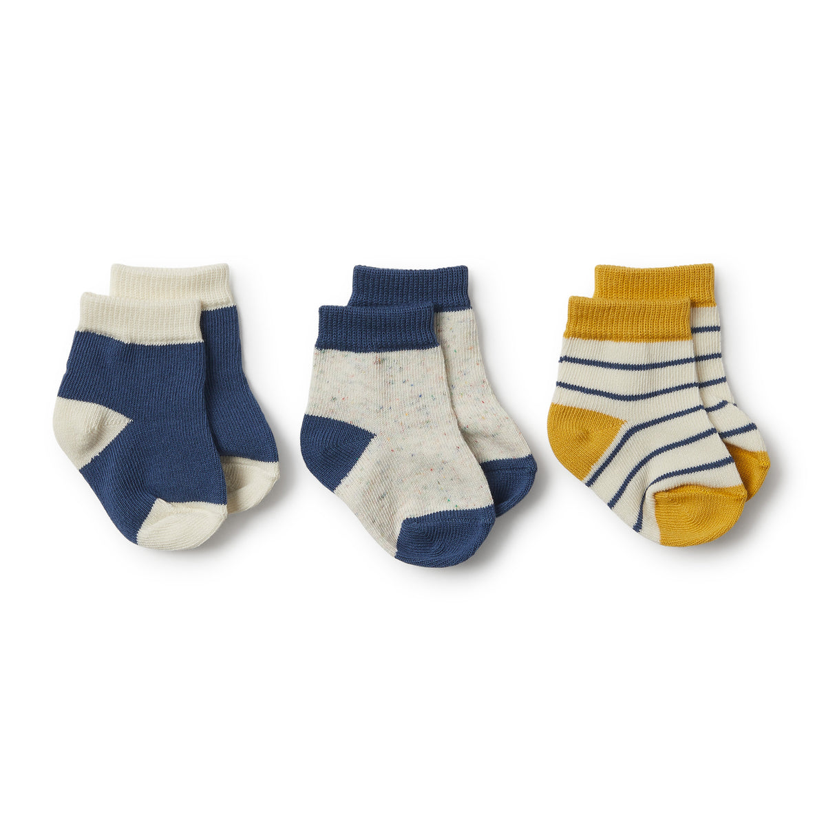Jojoba, Deep Blue, Fleck 3 Pack Baby Socks - Wilson and Frenchy