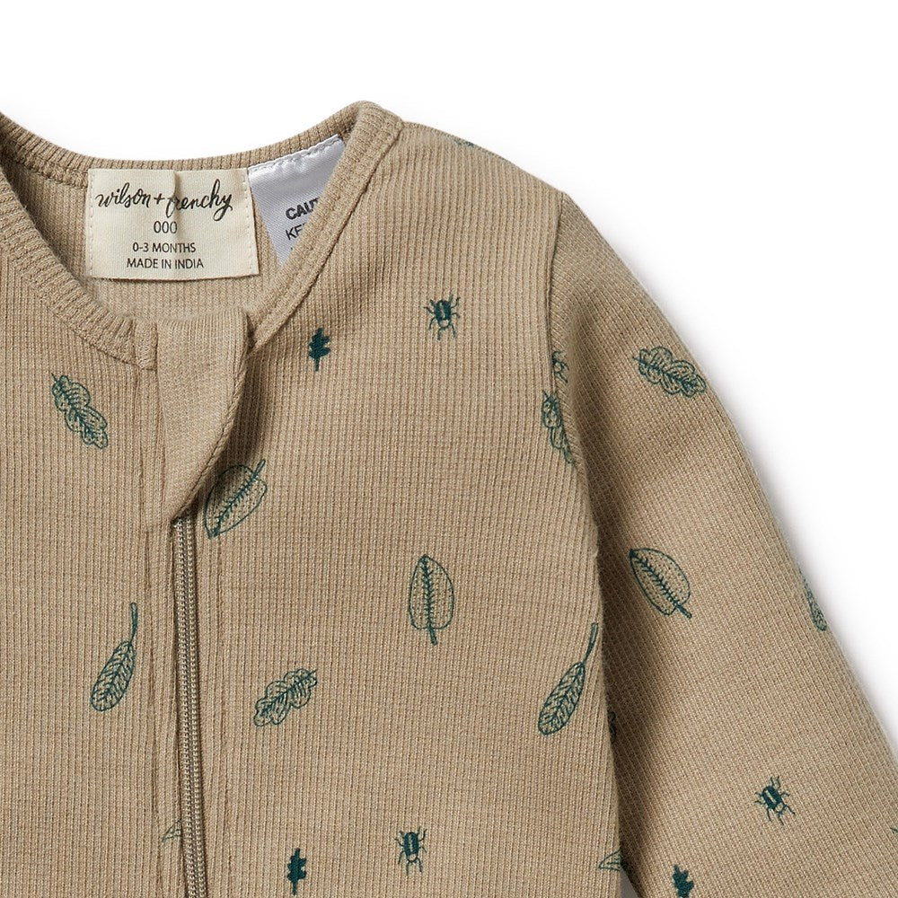 Jungle Leaf Organic Zipsuit with Feet