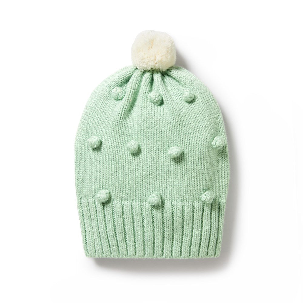 Mint Green Knitted Bauble Hat