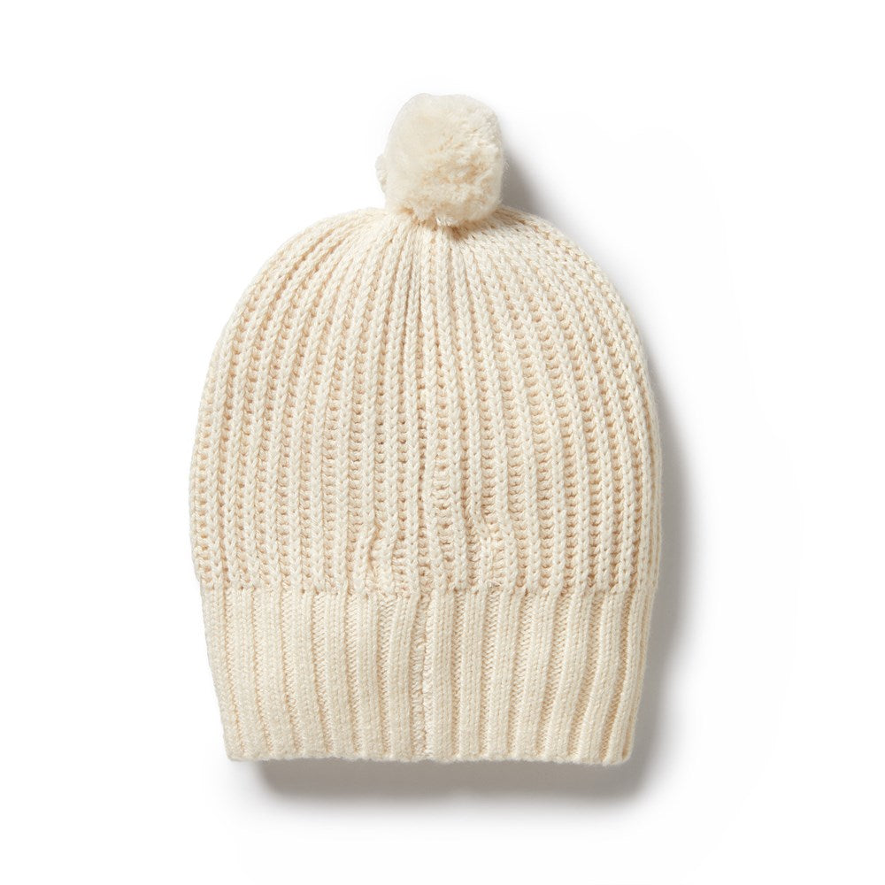 Ecru Knitted Ribbed Hat
