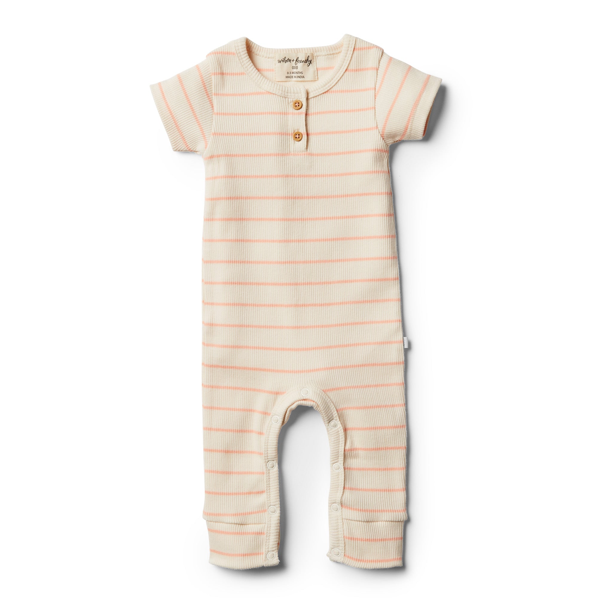 Organic Peach Pearl Stripe Growsuit - Wilson and Frenchy