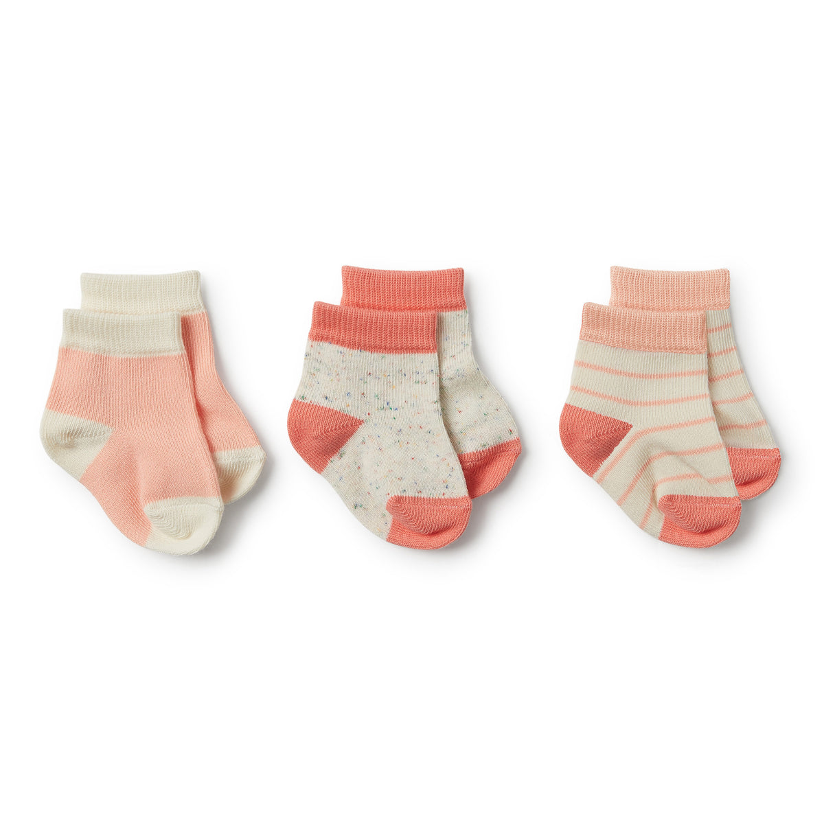 Watermelon, Peach Dust, Fleck 3 Pack Baby Socks - Wilson and Frenchy